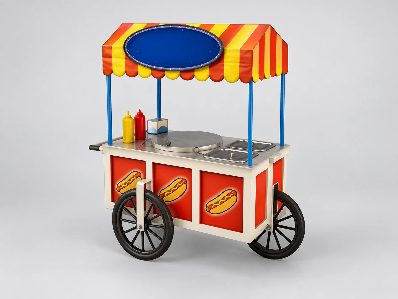Hot sale mobile hot dog cart street hand push food trolley with factory price opposite angle and overall footprint