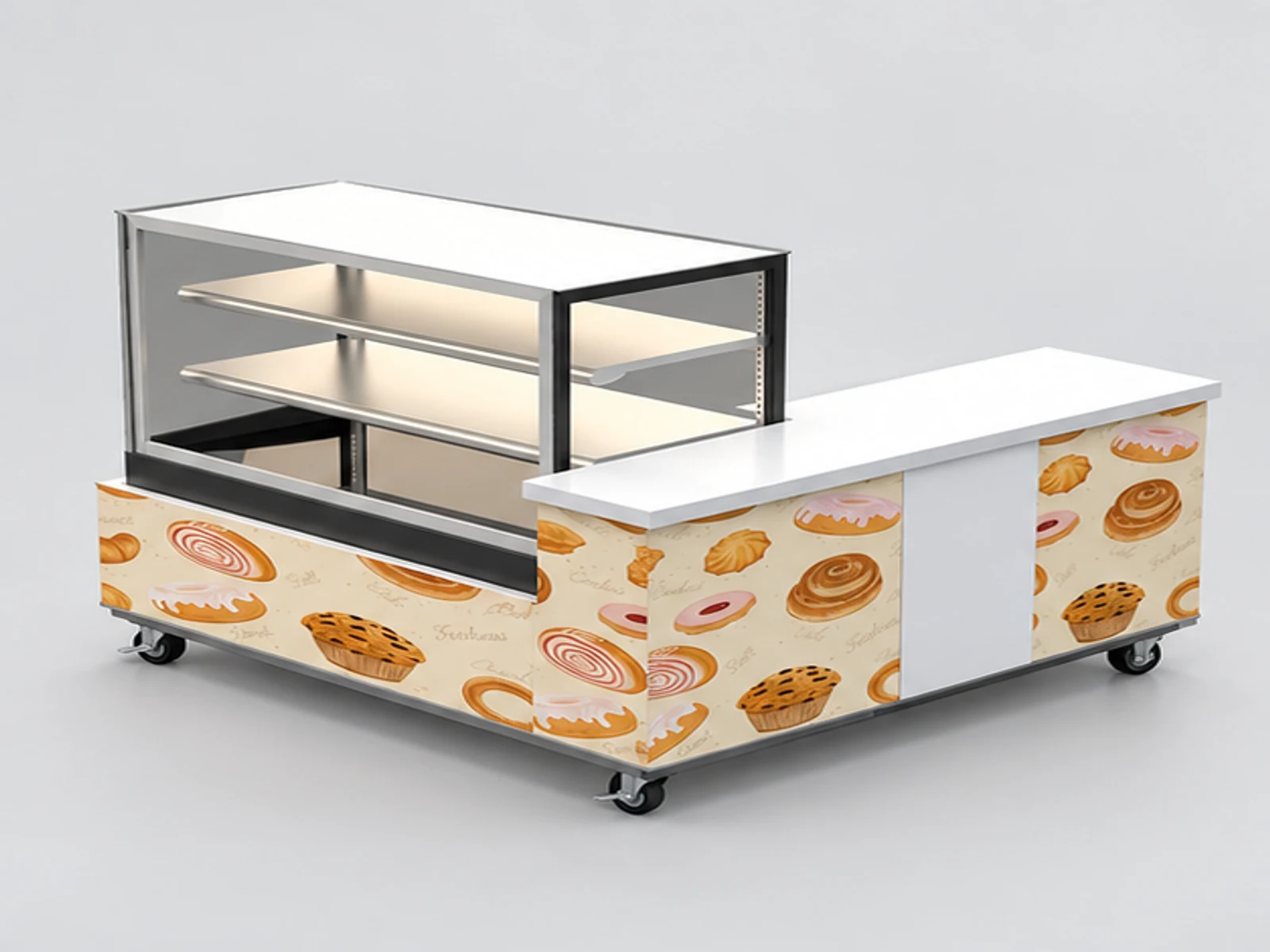 L shape Hot Dog Cart Design Mobile Fast Food Kiosk Stand Portable Cake Stand in Mall for Sale main three-quarter view
