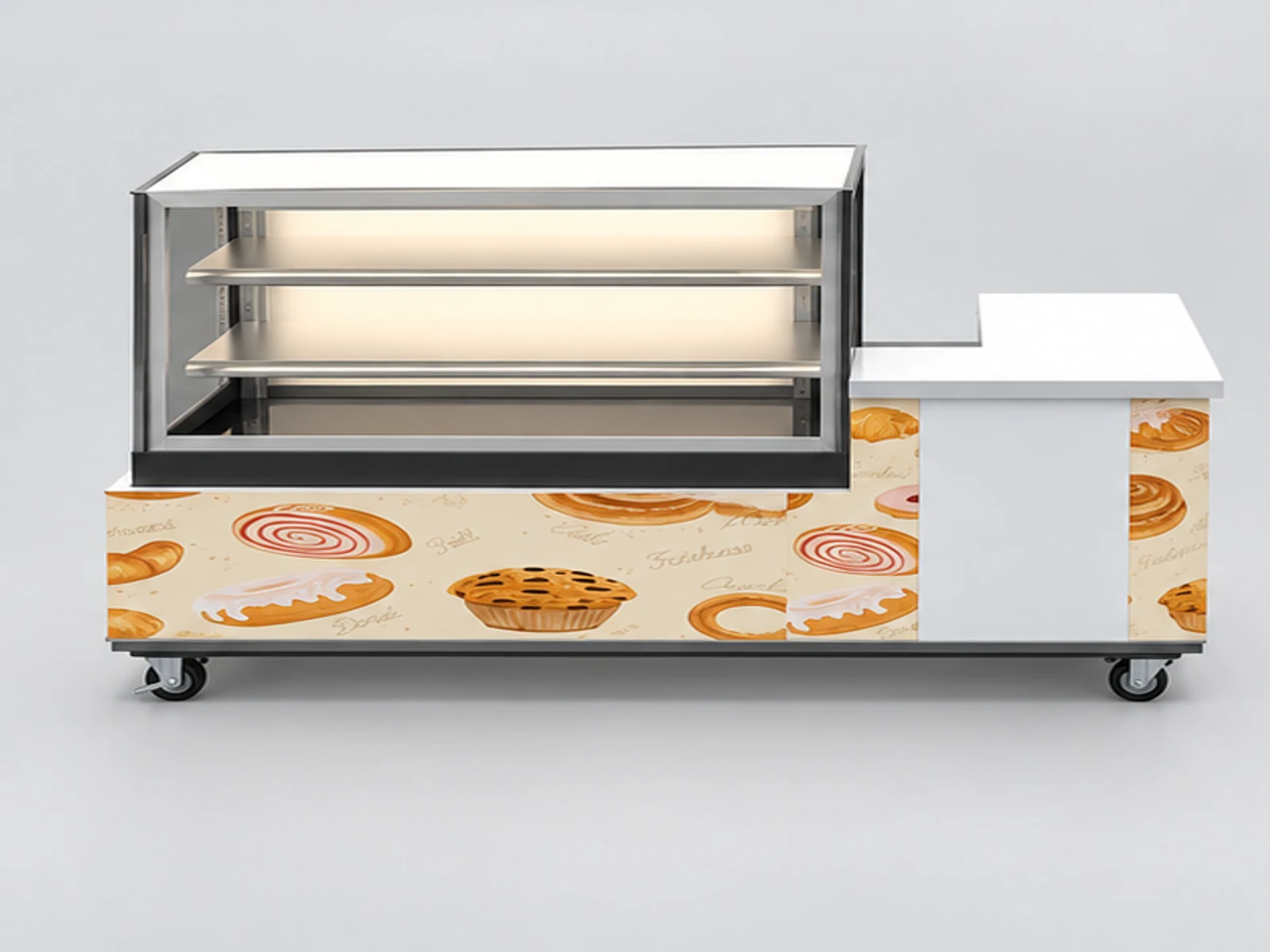 L shape Hot Dog Cart Design Mobile Fast Food Kiosk Stand Portable Cake Stand in Mall for Sale customer-facing service and display view