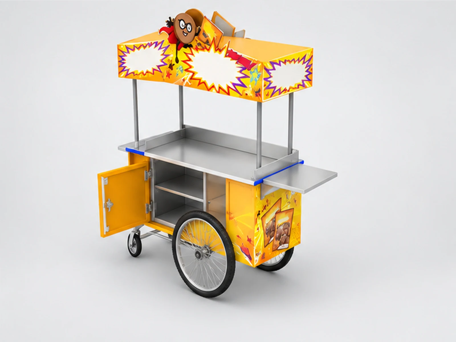 Outdoor Biscuit Trolley | Portable Snack Cart For Sale staff-side equipment and storage view