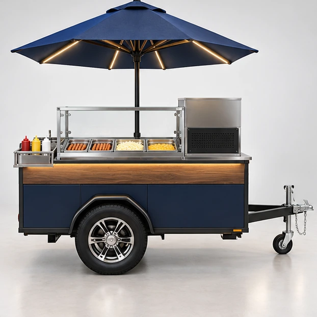 Stainless Hot Dog Cart with Steam Table and Sneeze Guard customer-facing service and display view