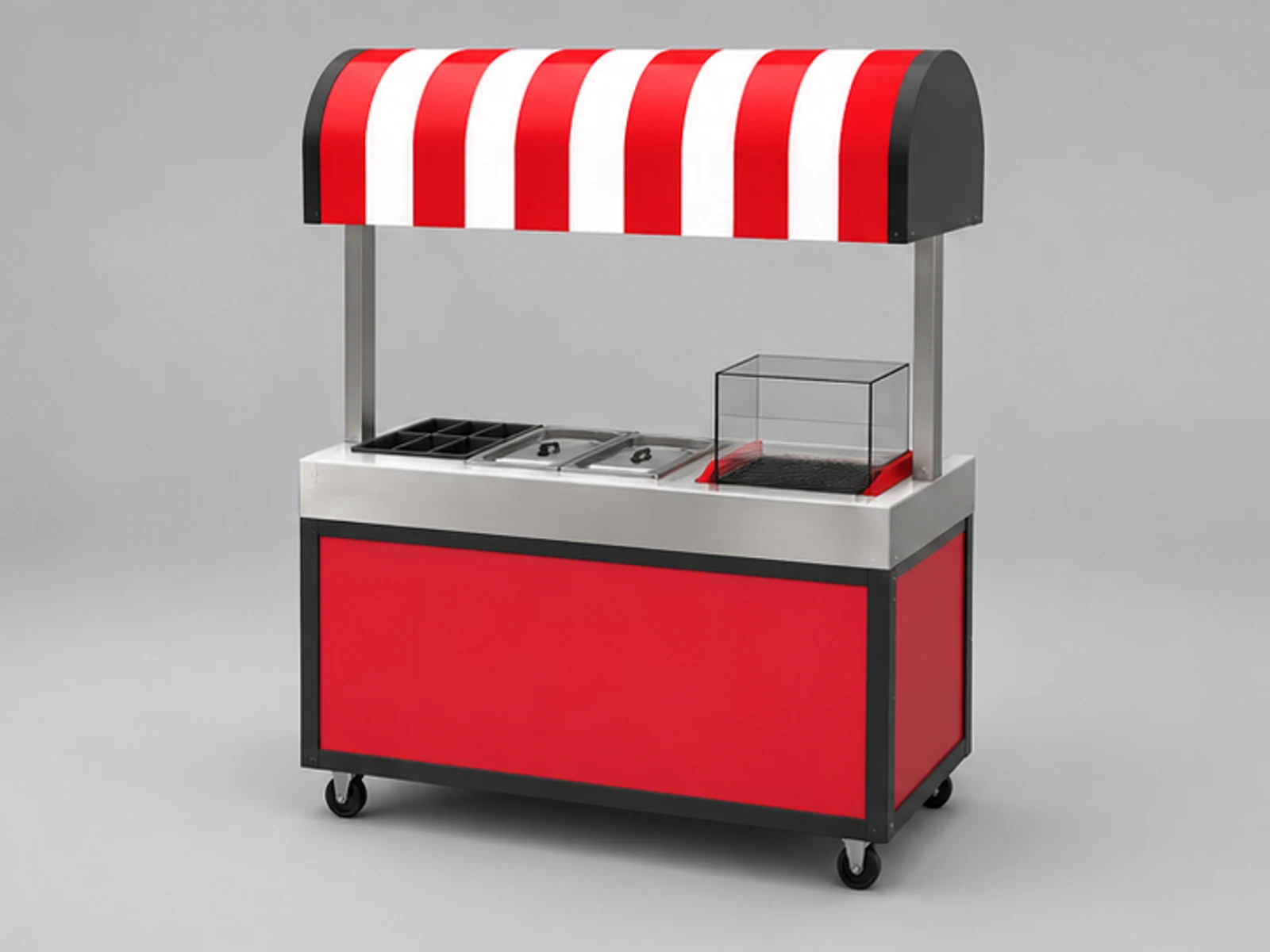 Stainless steel hot dog cart | outdoor snack stall supplier opposite angle and overall footprint
