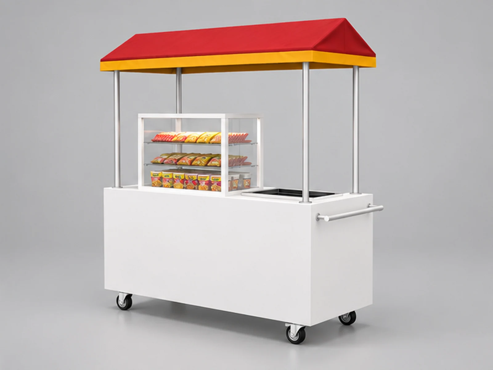 Street snack display cabinet | outdoor fast food cart opposite angle and overall footprint