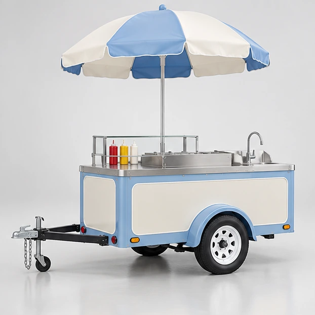 Vintage-Style Hot Dog Cart with Modern Food-Safe Worktop opposite angle showing its complete footprint and display layout