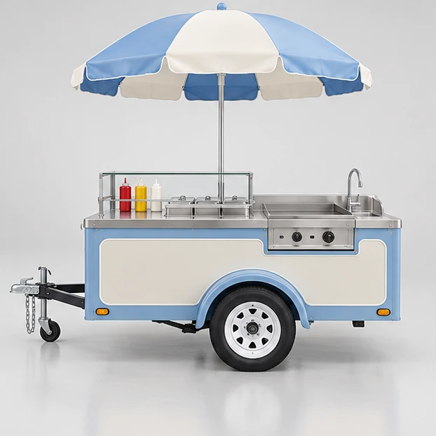 Vintage-Style Hot Dog Cart with Modern Food-Safe Worktop customer-facing service and display view