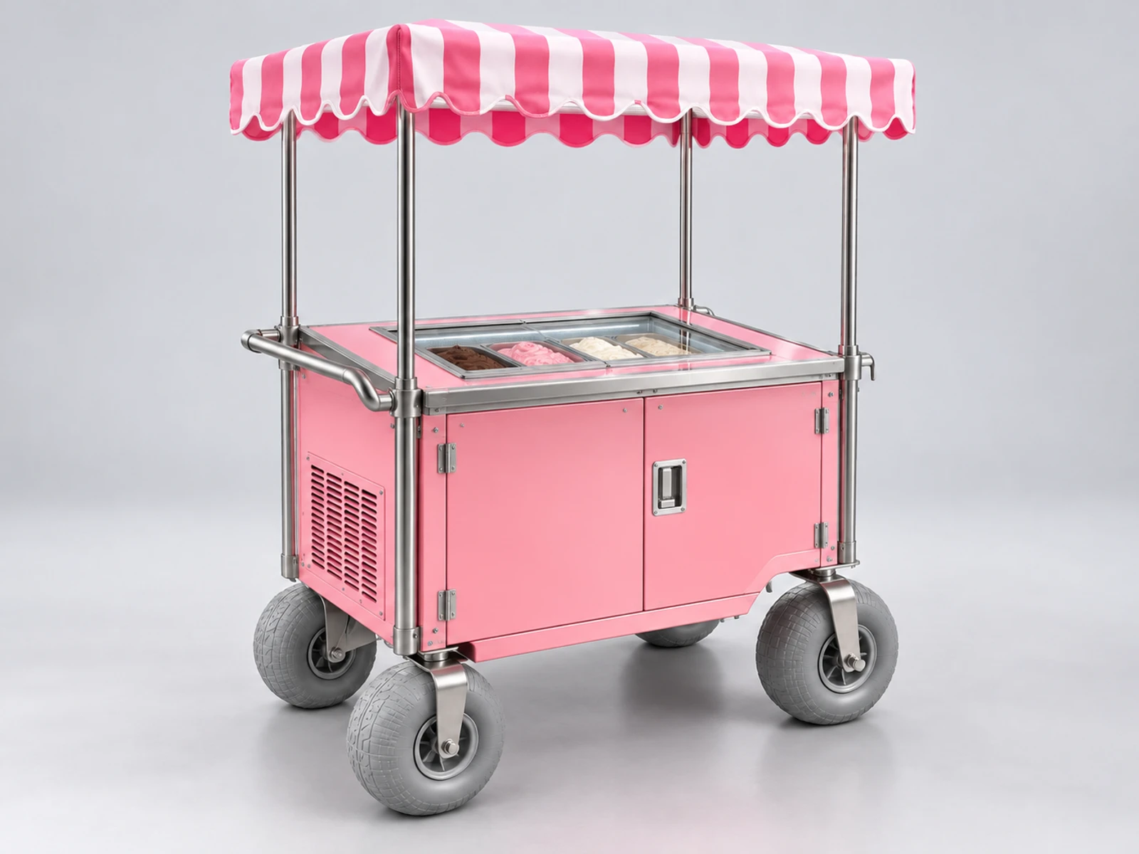 Beach Ice Cream Cart with Wide Sand Wheels opposite angle showing the complete layout