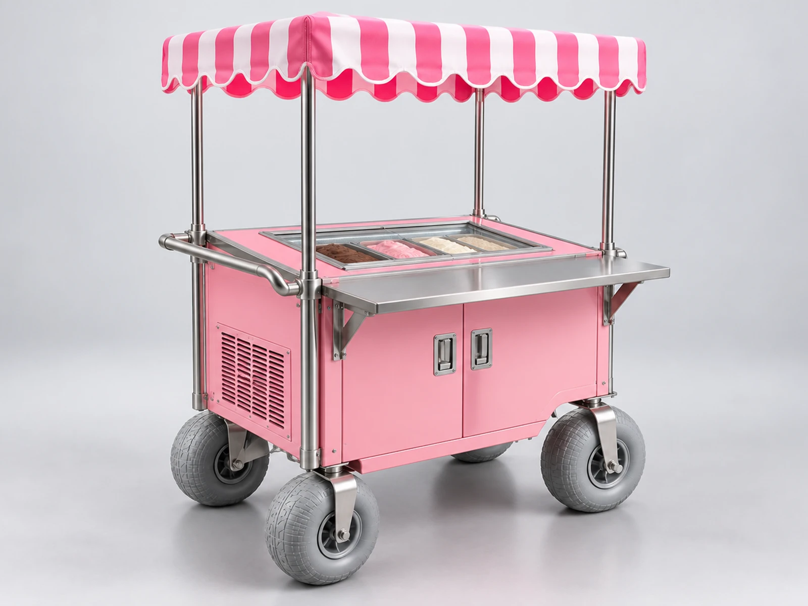 Beach Ice Cream Cart with Wide Sand Wheels staff-side equipment, utilities, and storage view