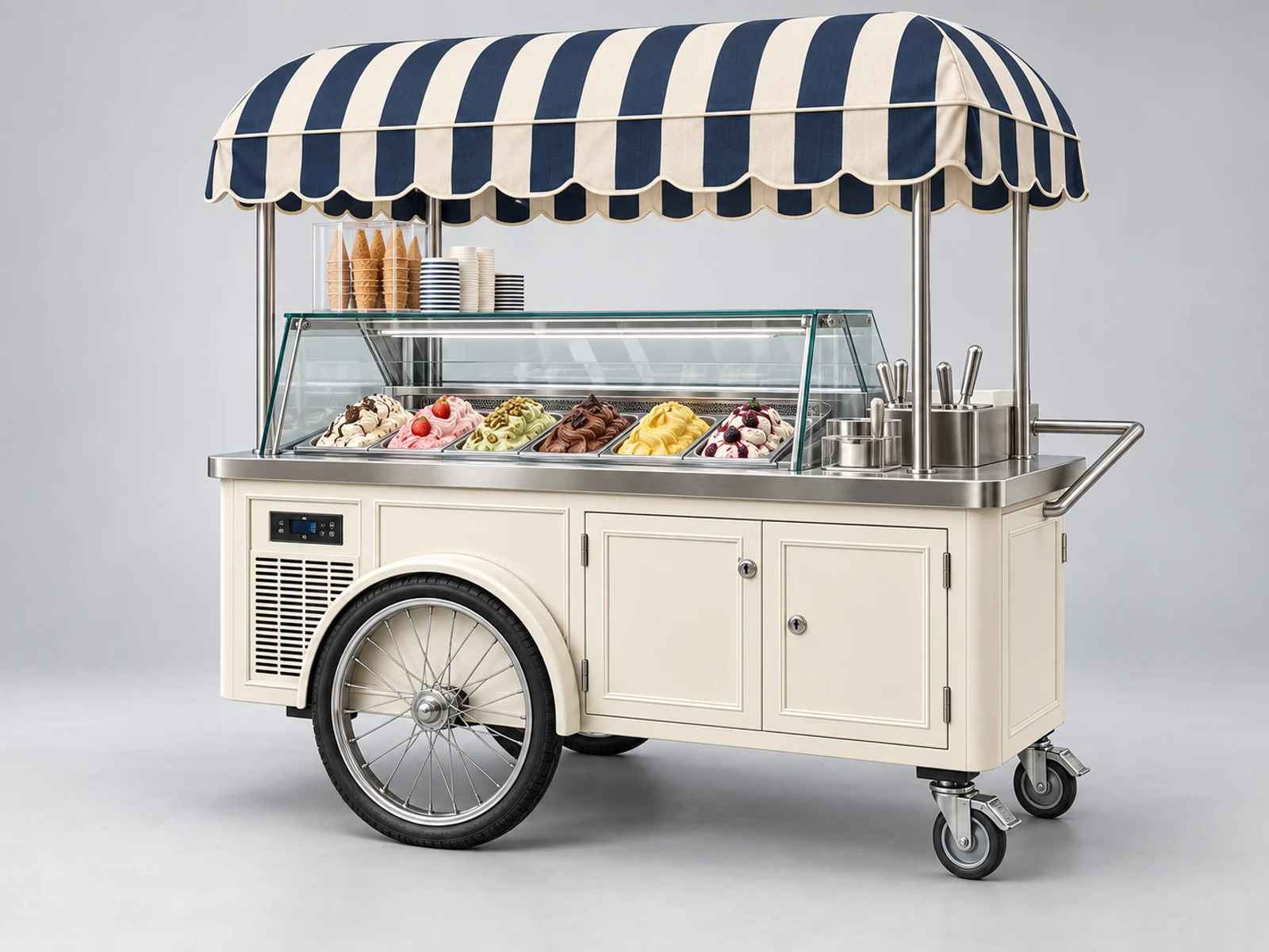 Classic Gelato Push Cart with Striped Canopy main three-quarter product view