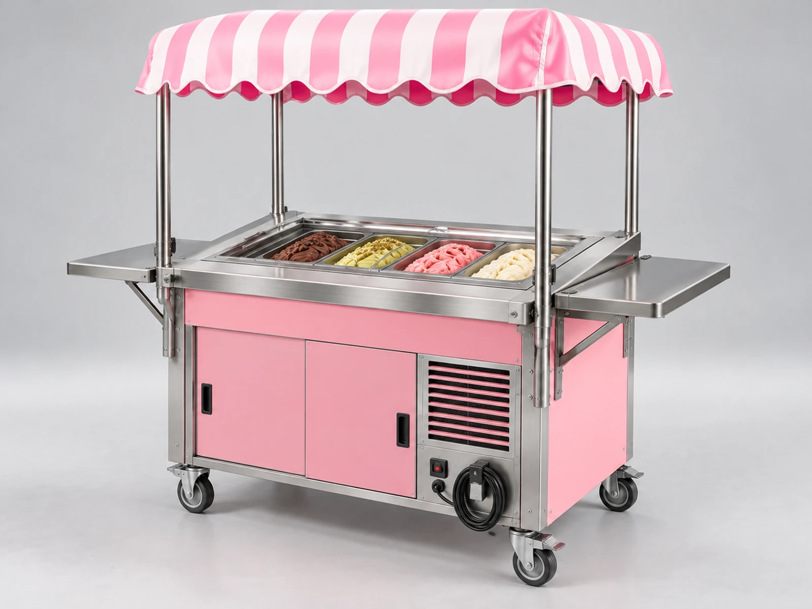 Commercial Gelato Cart with Digital Temperature Control staff-side equipment, utilities, and storage view