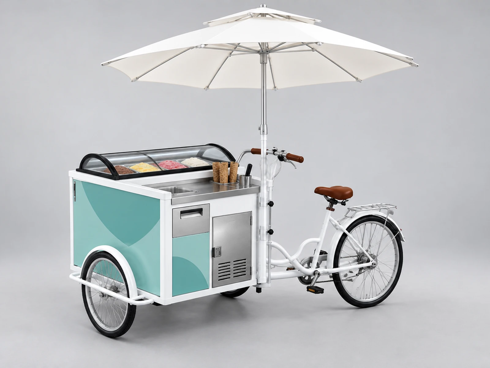 Custom Branded Ice Cream Cart with Replaceable Graphic Panels staff-side equipment, utilities, and storage view