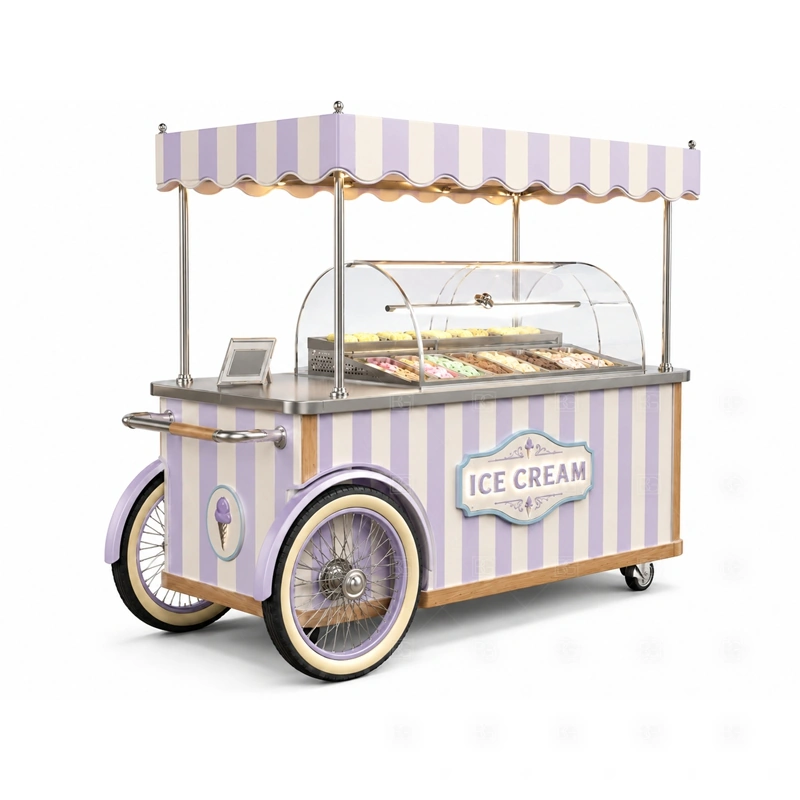Custom Gelato Cart with Display Freezer layout showing mobile cart body planning shown in the custom gelato cart with display freezer product photos, with food court traffic where order, payment, and pickup need a clean sequence