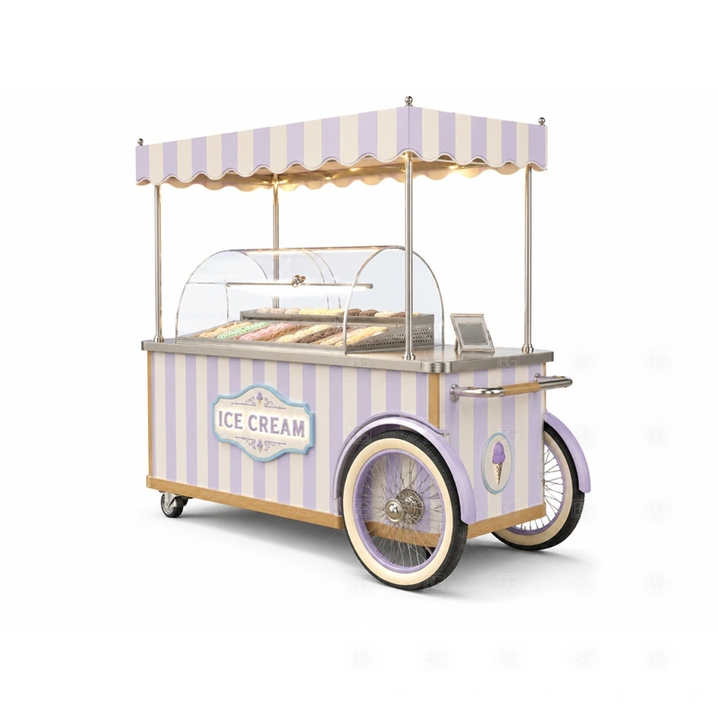Custom Gelato Cart with Display Freezer display detail for freezer display, serving ledge, topping area, menu sign, front graphics, and customer-facing panels planned for custom gelato cart with display freezer