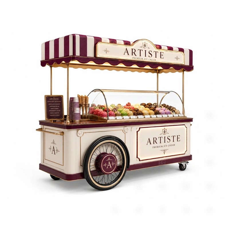 Custom Ice Cream Cart for Sale layout showing mobile cart body planning shown in the custom ice cream cart for sale product photos, with compact lease areas where storage and customer flow must be planned carefully