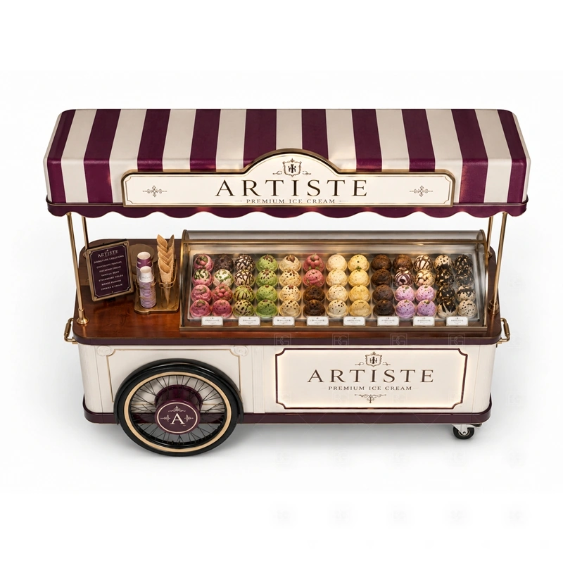 Custom Ice Cream Cart for Sale buyer planning detail for Custom Ice Cream Cart for Sale target size, freezer model, canopy size, wheel style, serving direction, menu type, venue rules, destination country