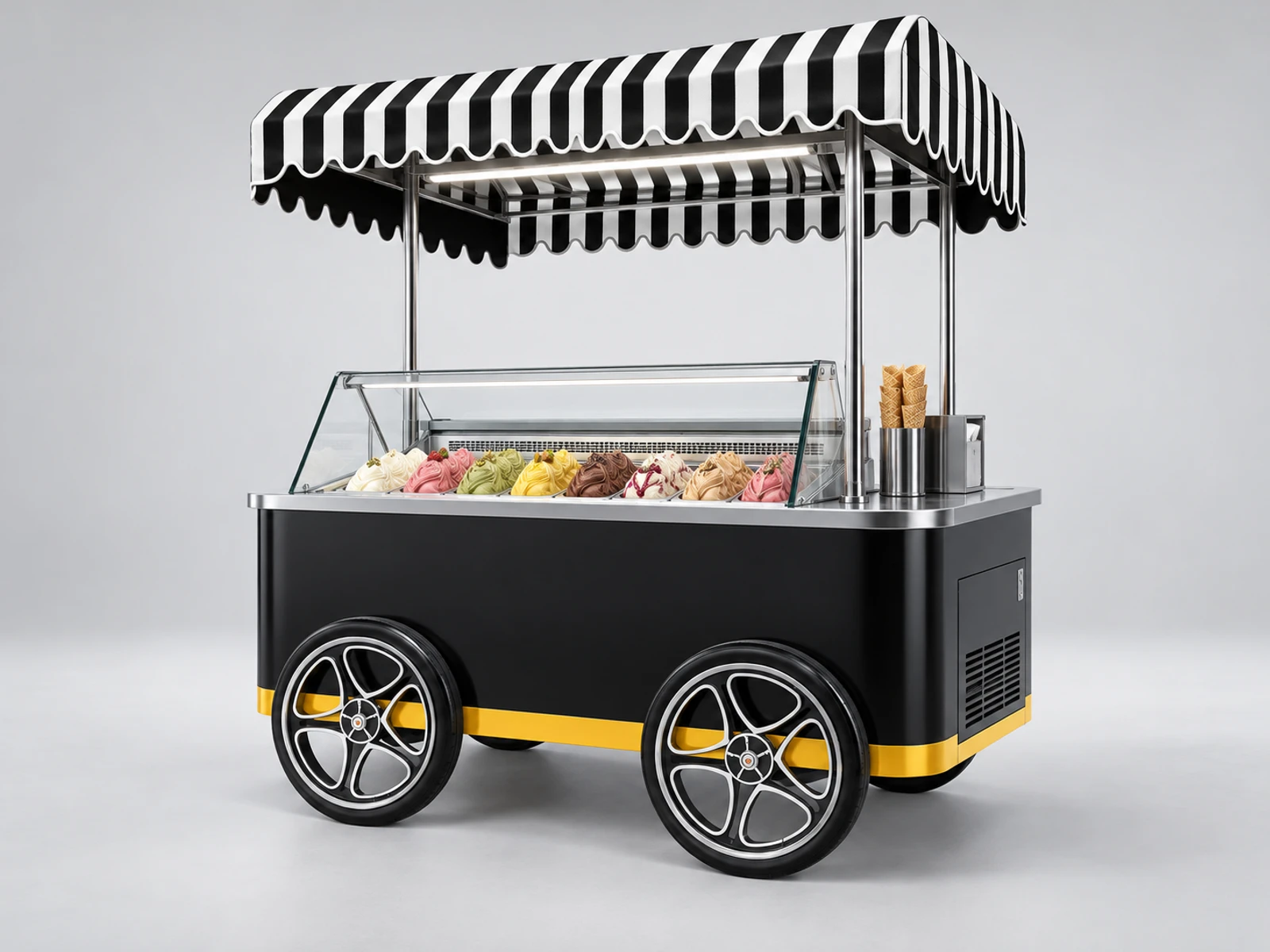 Electric Mobile Gelato Cart with Battery Refrigeration main three-quarter product view
