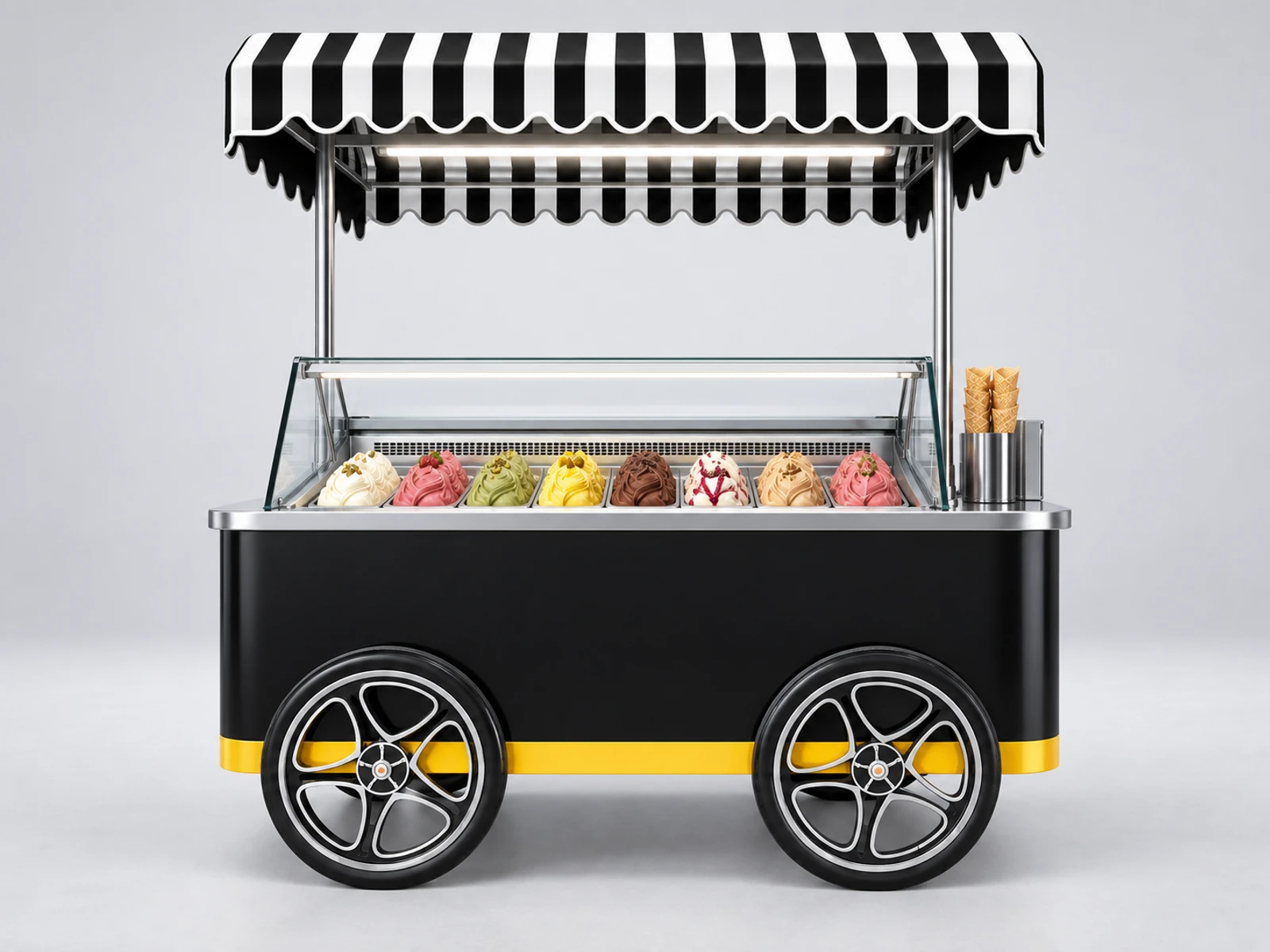 Electric Mobile Gelato Cart with Battery Refrigeration customer-facing service and display detail