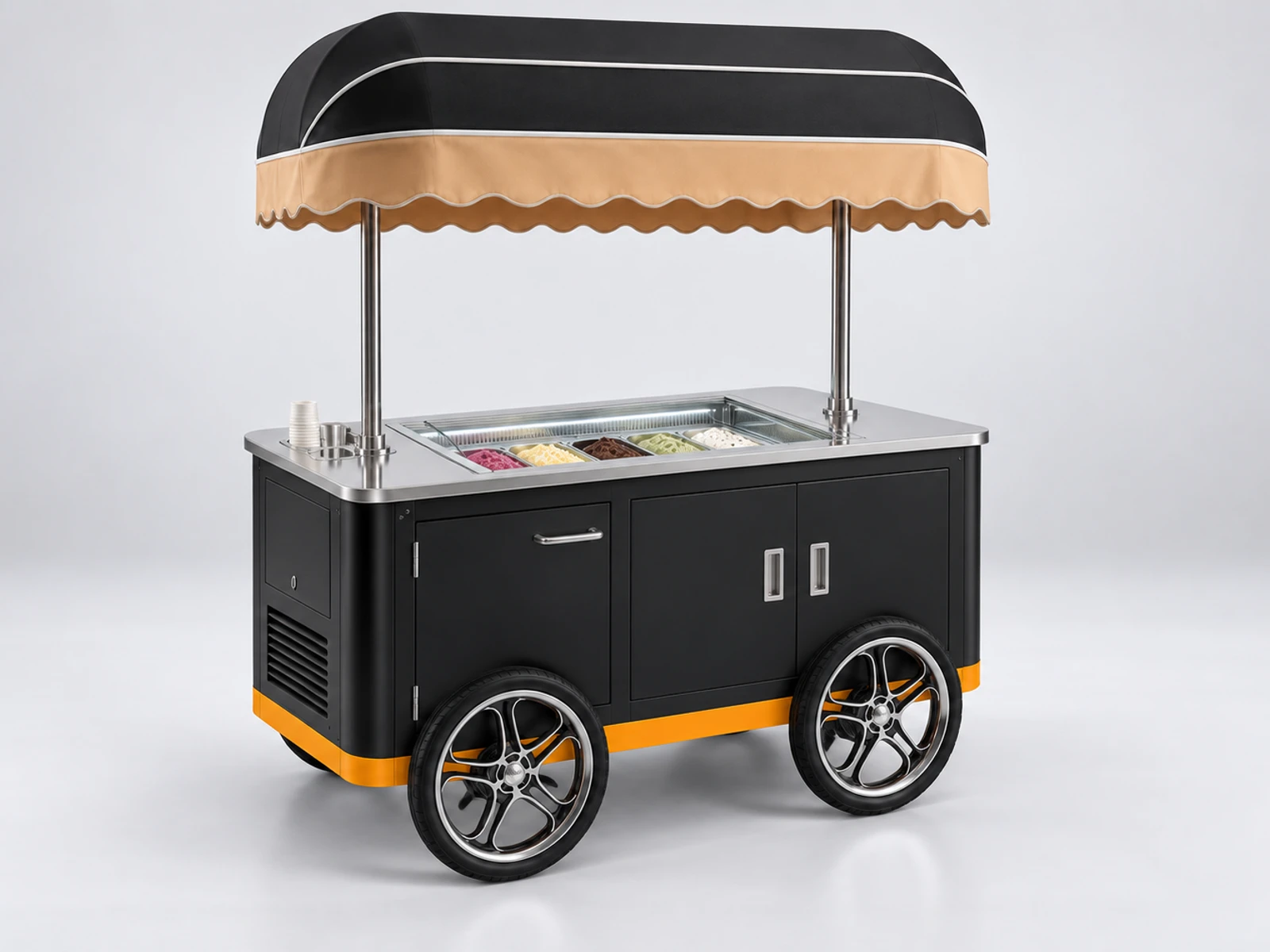 Event Gelato Cart with Multi-Pan Display opposite angle showing the complete layout
