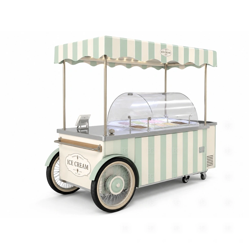 Ice Cream Vending Cart for Food Court with a food court vending cart for ice cream, gelato, toppings, and takeaway service shown in the ice cream vending cart for food court product photos for mobile dessert retail