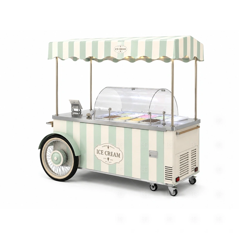 Ice Cream Vending Cart for Food Court layout showing mobile cart body planning shown in the ice cream vending cart for food court product photos, with brand-led retail locations where signage and product visibility need to work together