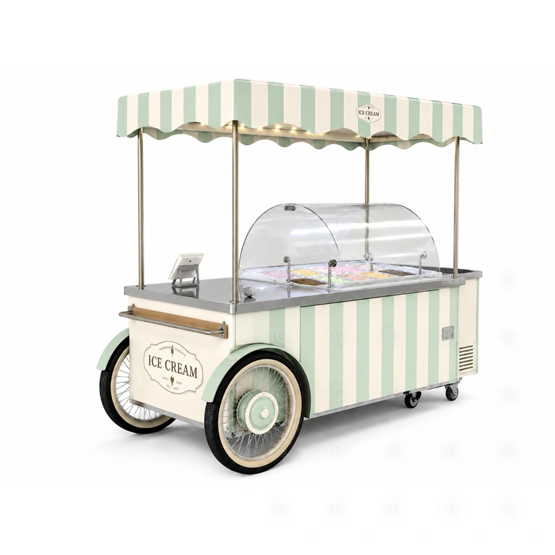 Ice Cream Vending Cart for Food Court display detail for freezer display, serving ledge, topping area, menu sign, front graphics, and customer-facing panels planned for ice cream vending cart for food court