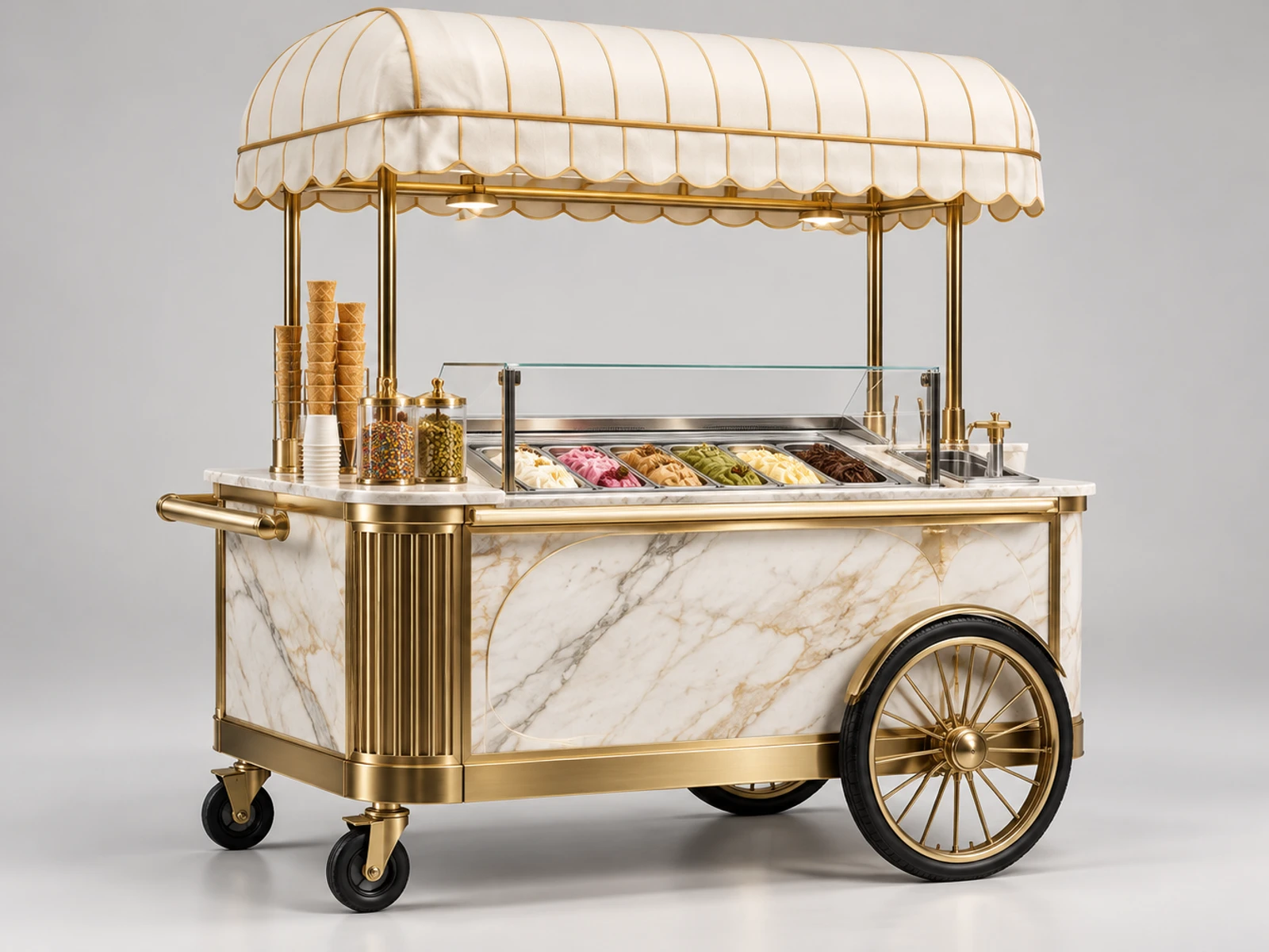 Luxury Gelato Cart with Brass and Marble Finish main three-quarter product view