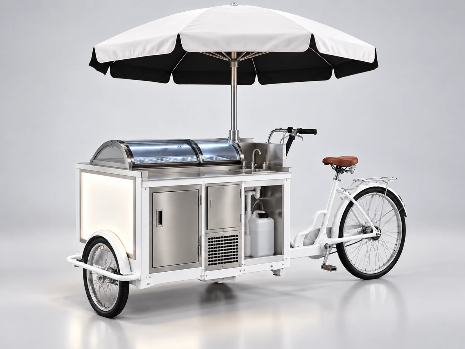 Mall Ice Cream Cart with Illuminated Brand Panels staff-side equipment, utilities, and storage view
