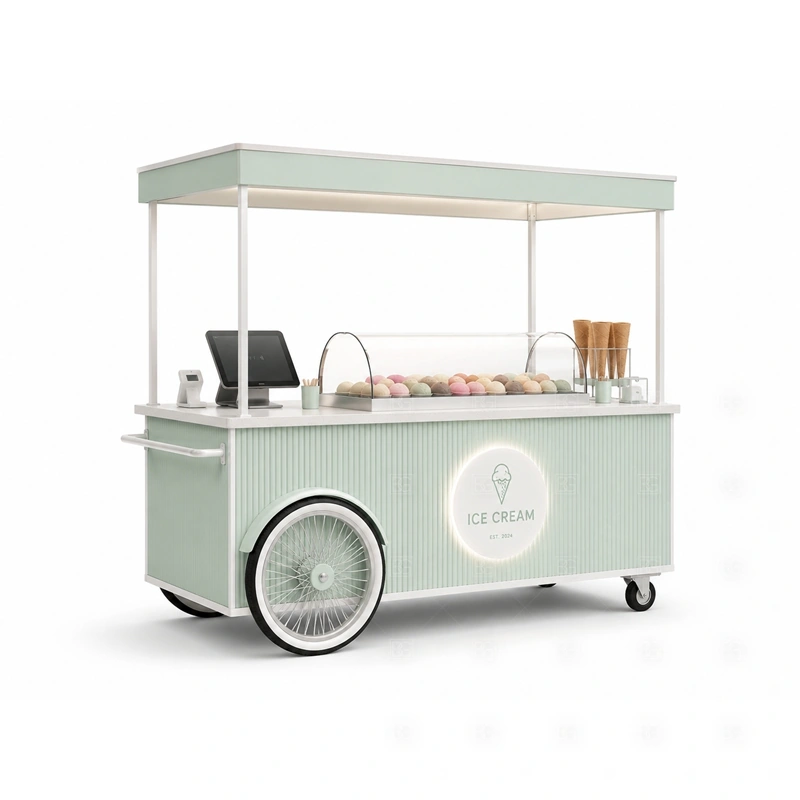 Mobile Gelato Cart for Shopping Mall with a mobile gelato display cart for shopping mall dessert retail shown in the mobile gelato cart for shopping mall product photos for mobile dessert retail