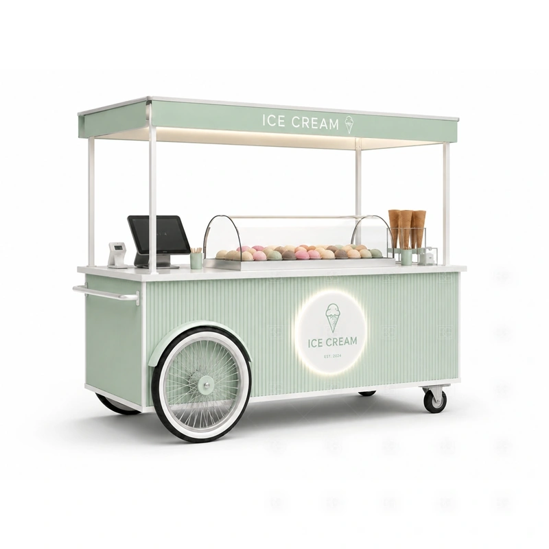 Mobile Gelato Cart for Shopping Mall layout showing mobile cart body planning shown in the mobile gelato cart for shopping mall product photos, with brand-led retail locations where signage and product visibility need to work together