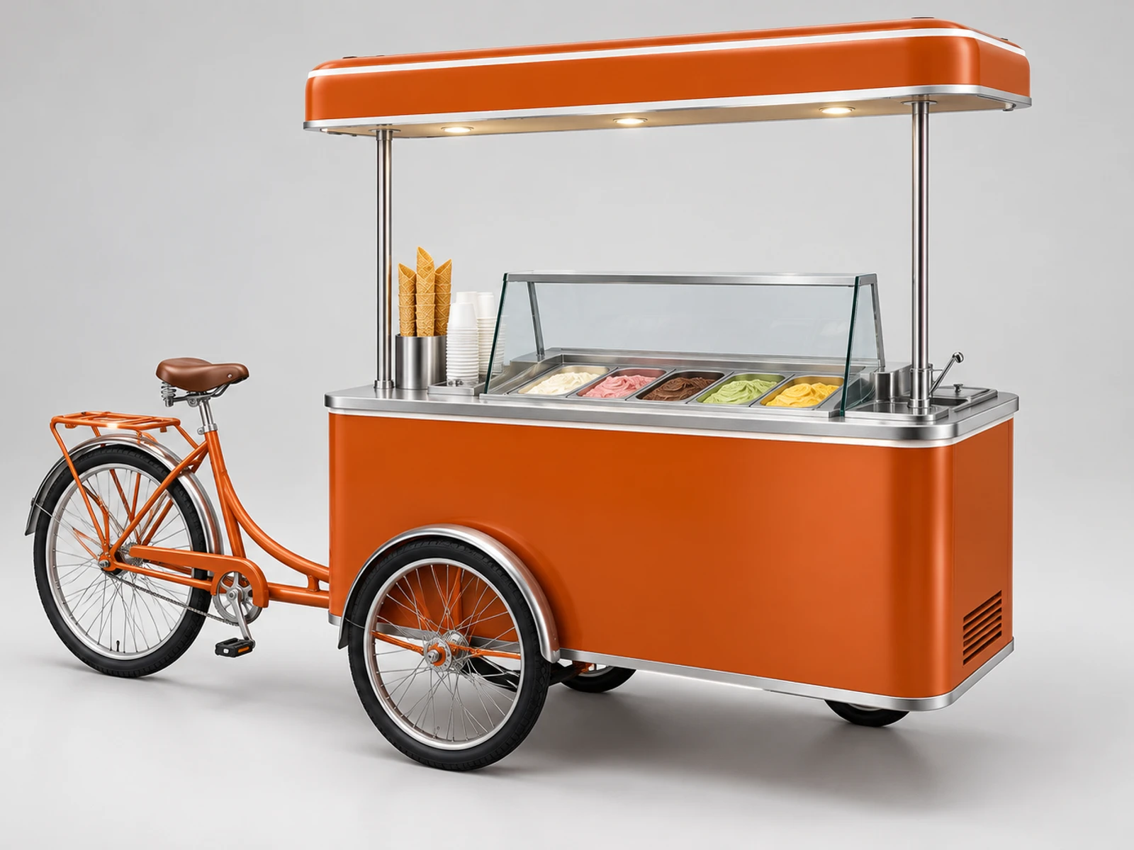 Mobile Ice Cream Tricycle with Insulated Storage main three-quarter product view