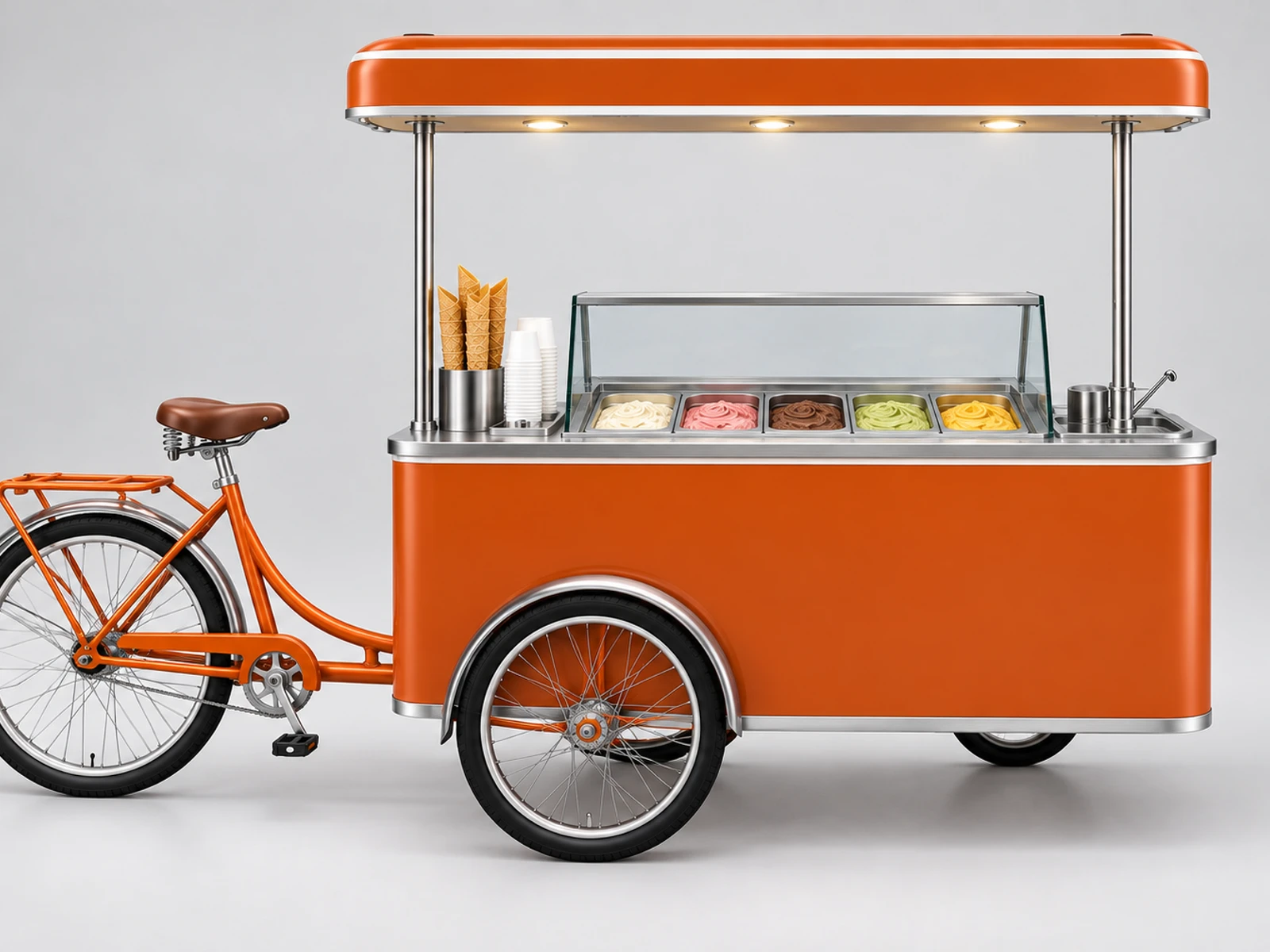 Mobile Ice Cream Tricycle with Insulated Storage customer-facing service and display detail