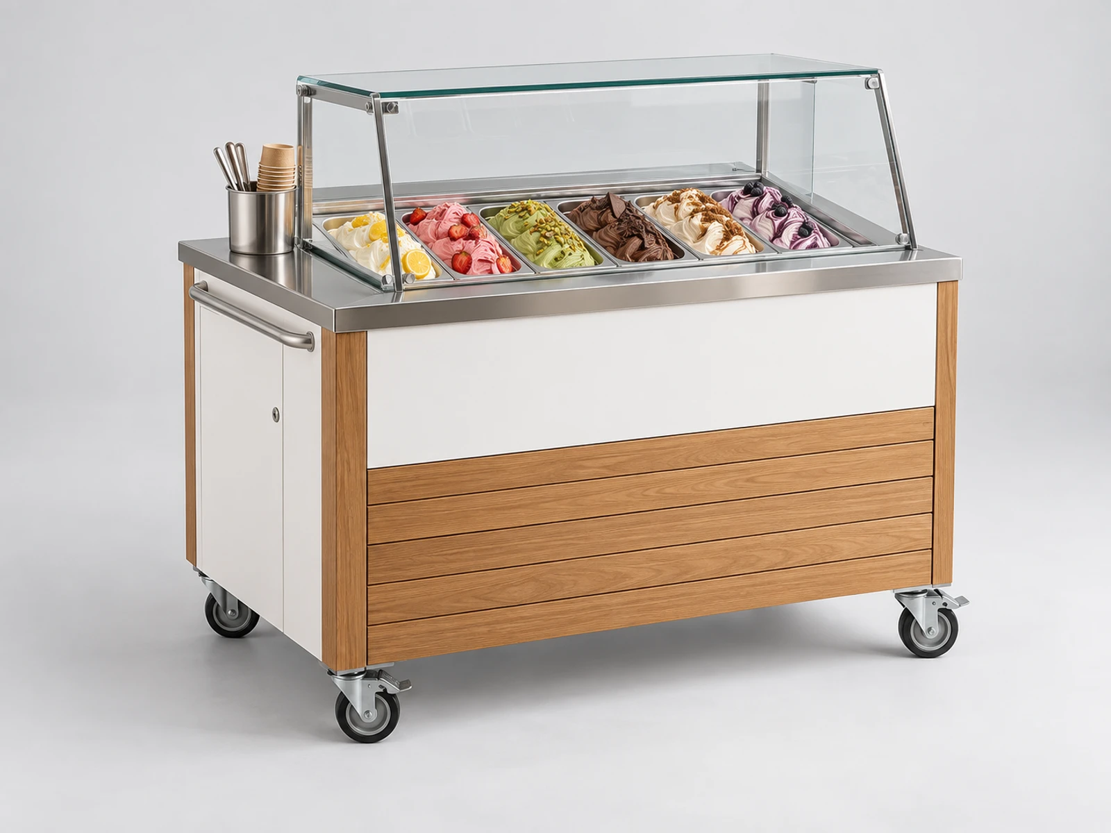 Modern Ice Cream Cart with Glass Dipping Display main three-quarter product view