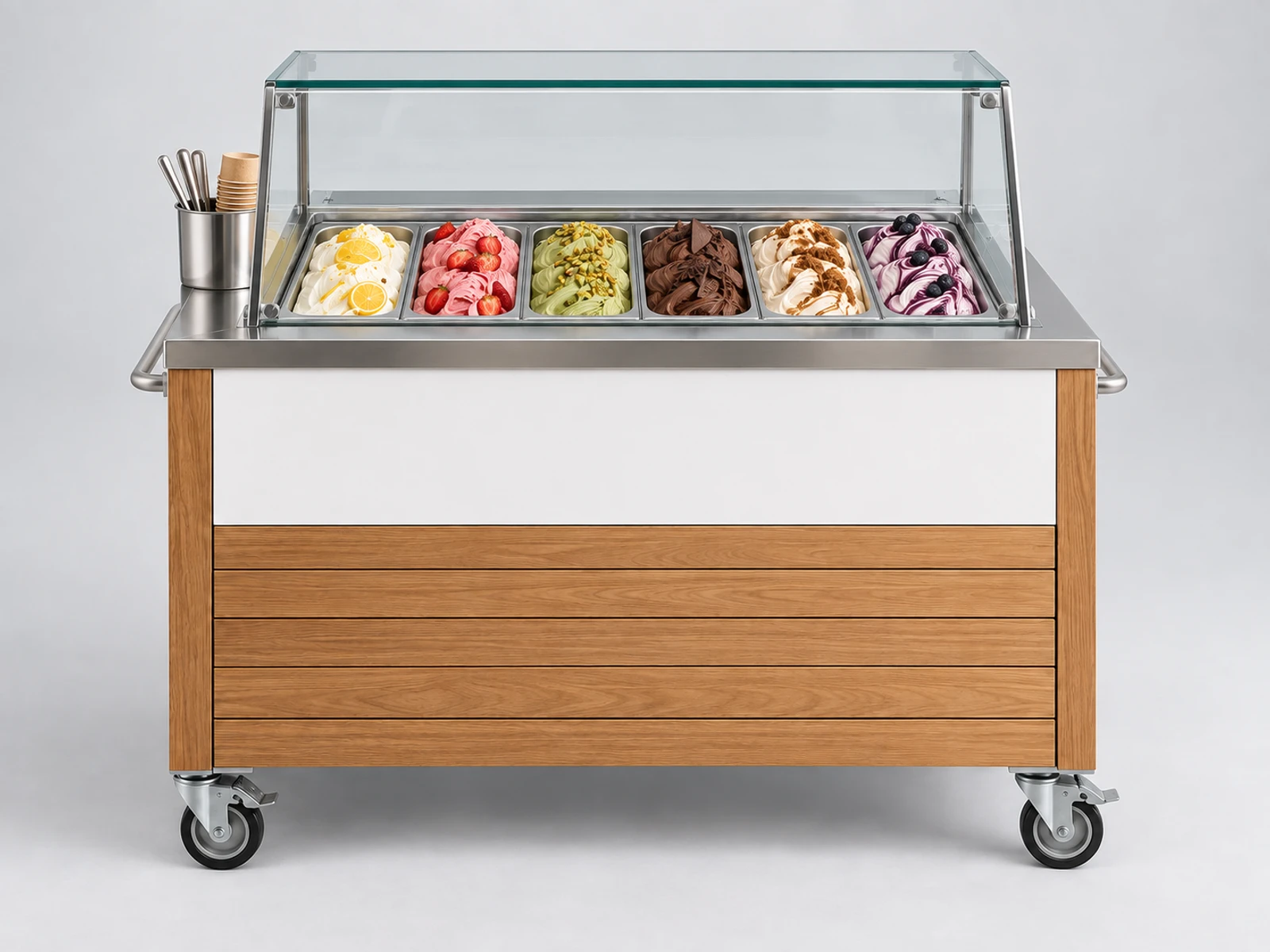 Modern Ice Cream Cart with Glass Dipping Display customer-facing service and display detail