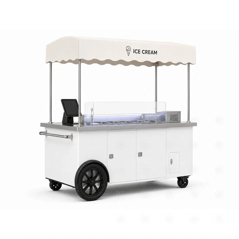 Portable Ice Cream Cart Manufacturer layout showing mobile cart body planning shown in the portable ice cream cart manufacturer product photos, with brand-led retail locations where signage and product visibility need to work together