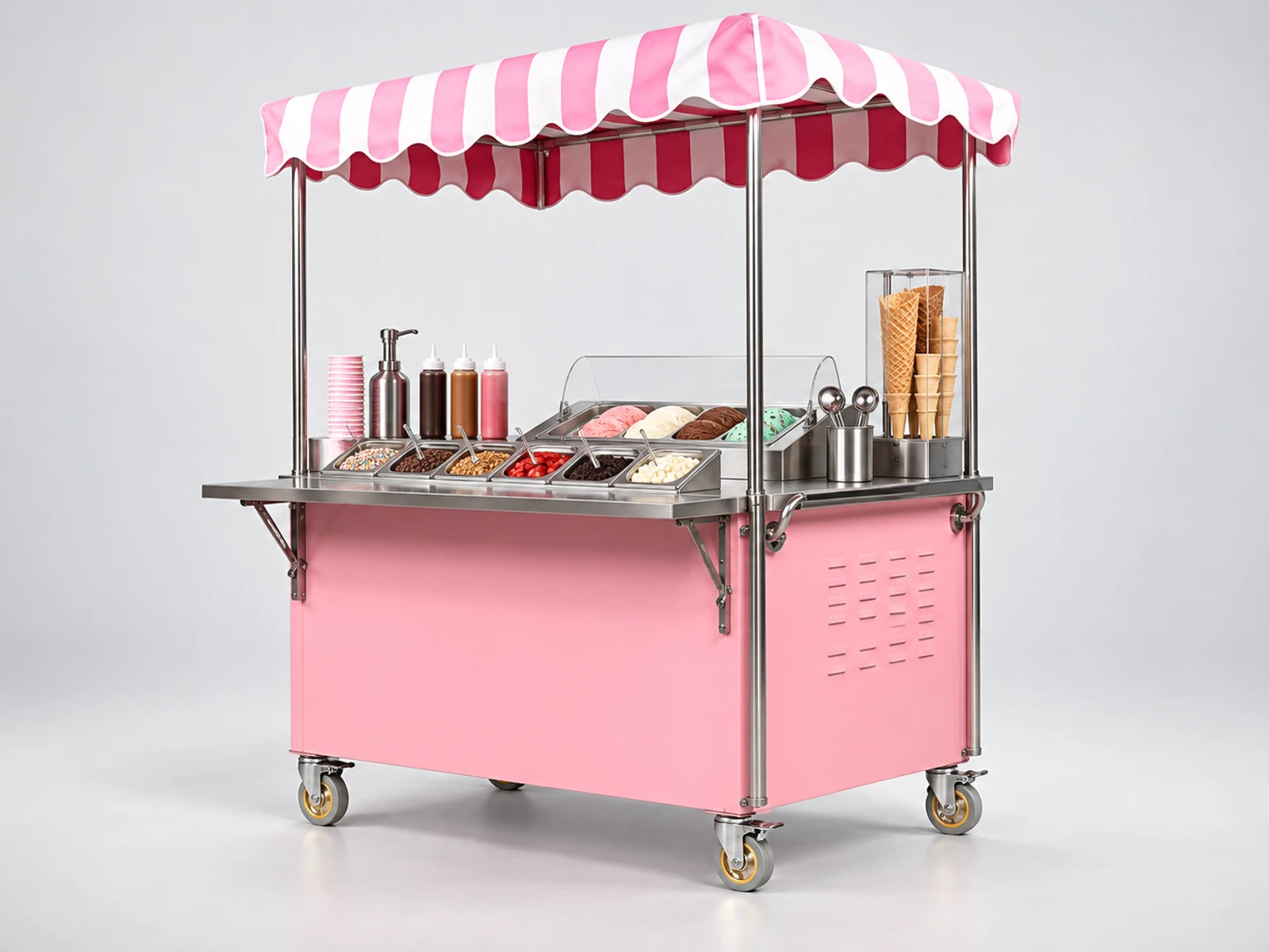 Premium Dessert Cart with Topping and Cone Station main three-quarter product view