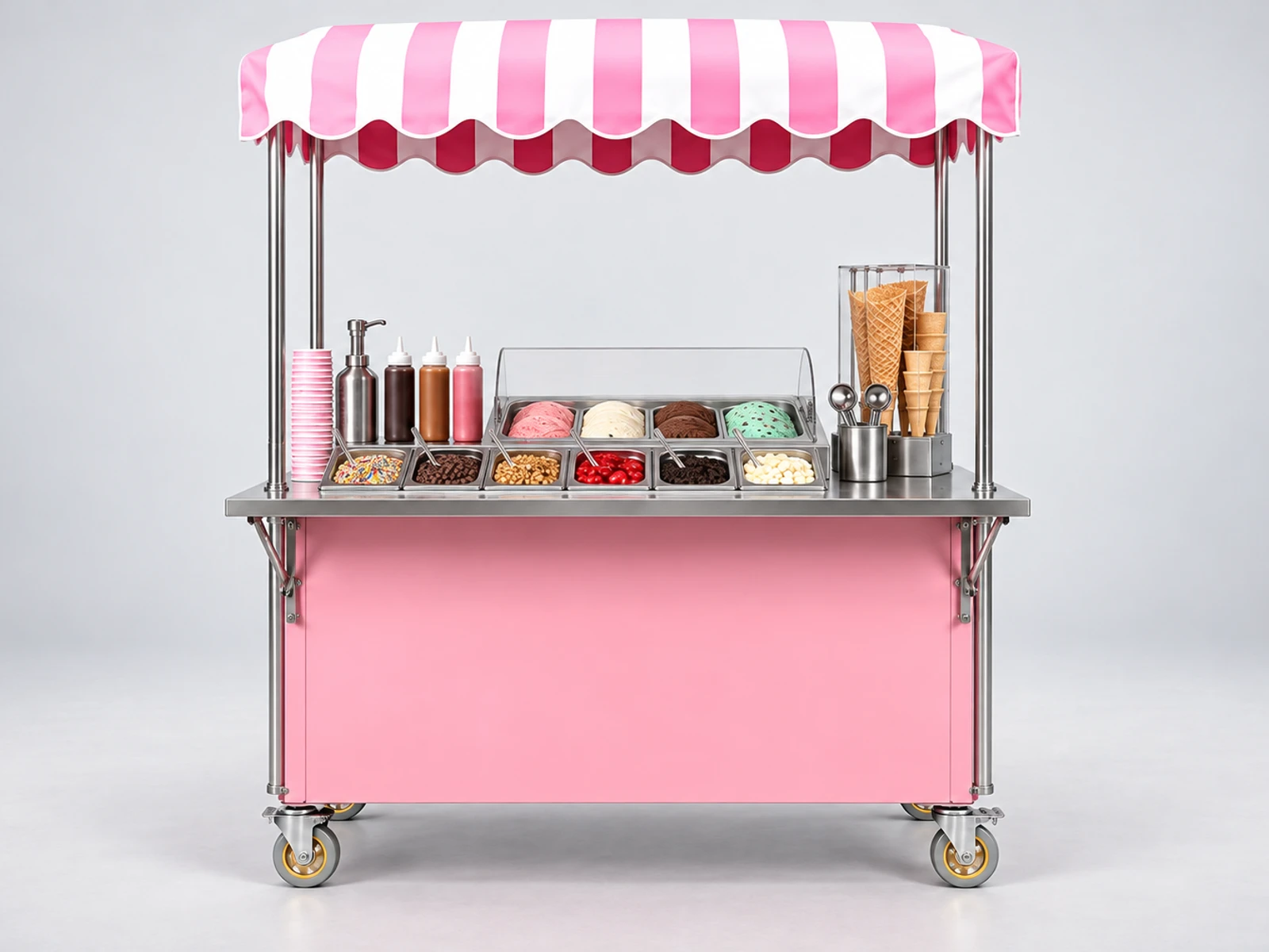 Premium Dessert Cart with Topping and Cone Station customer-facing service and display detail