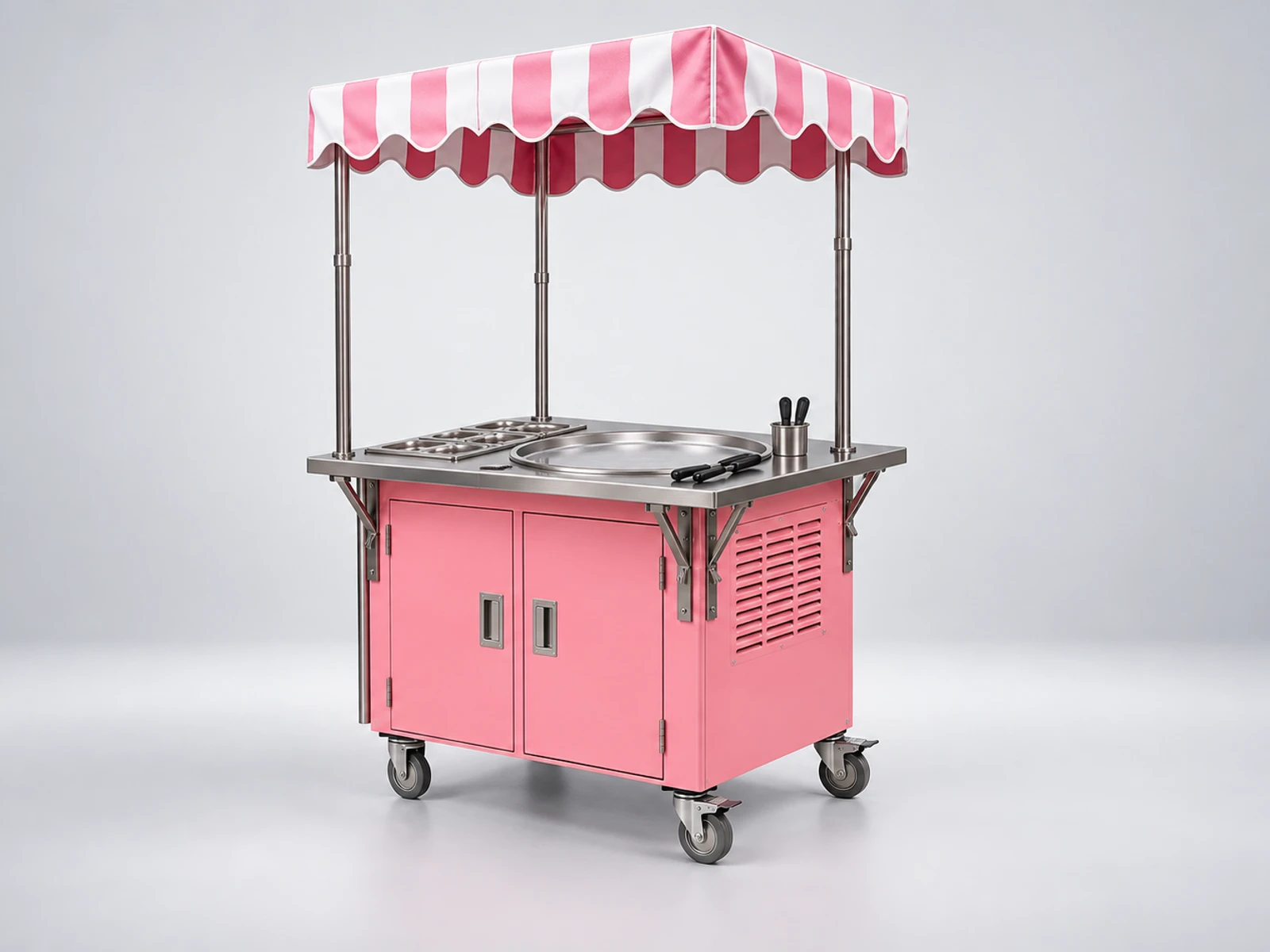 Rolled Ice Cream Cart with Cold Plate Worktop opposite angle showing the complete layout