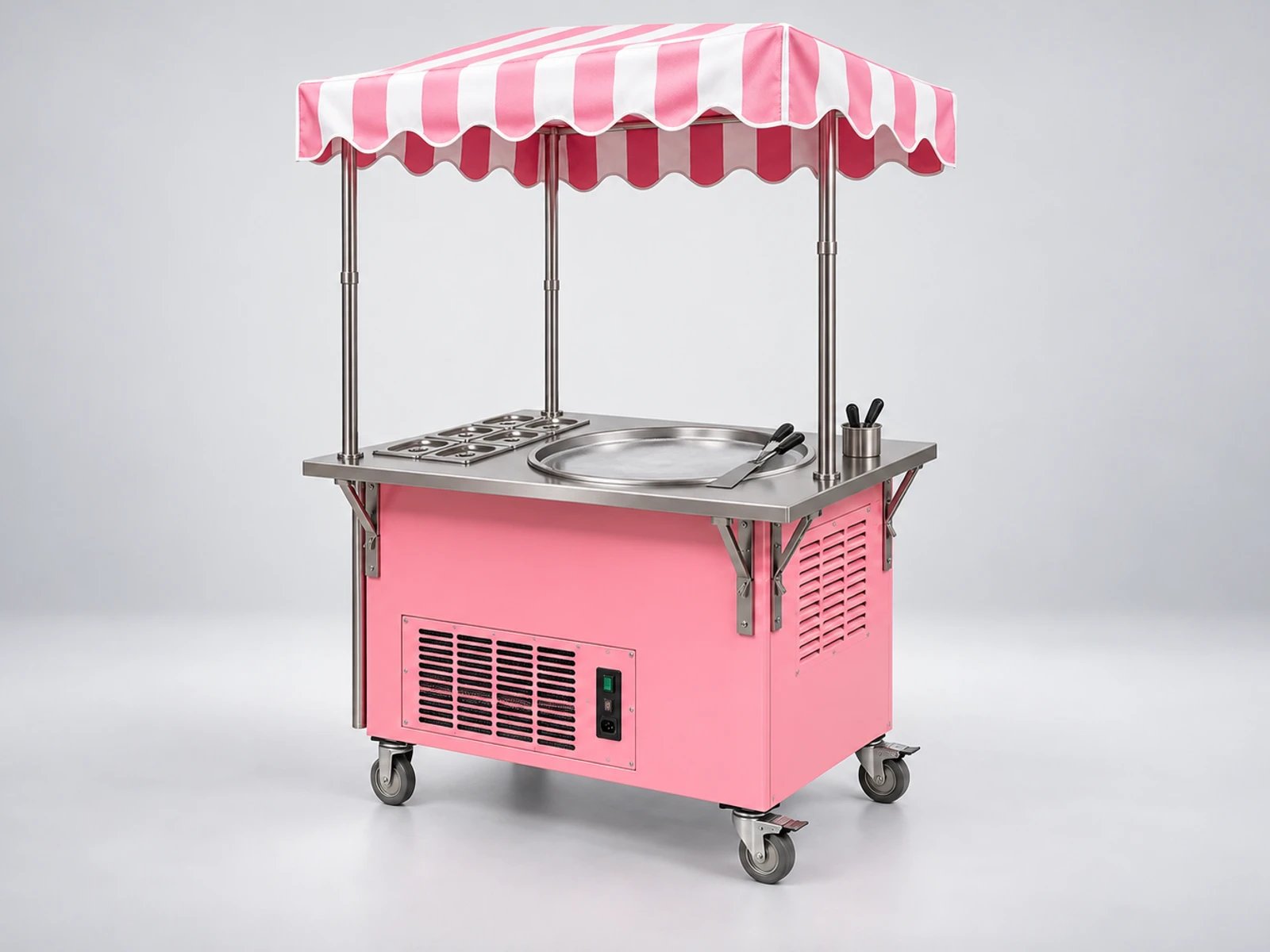 Rolled Ice Cream Cart with Cold Plate Worktop staff-side equipment, utilities, and storage view