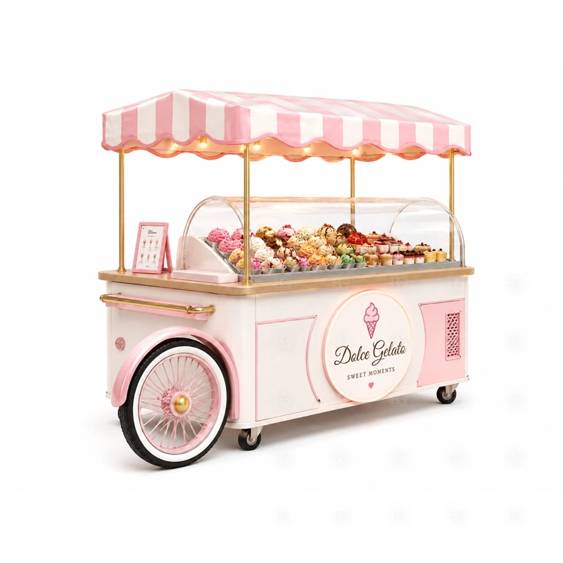 Small Ice Cream Cart for Dessert Business layout showing mobile cart body planning shown in the small ice cream cart for dessert business product photos, with compact lease areas where storage and customer flow must be planned carefully