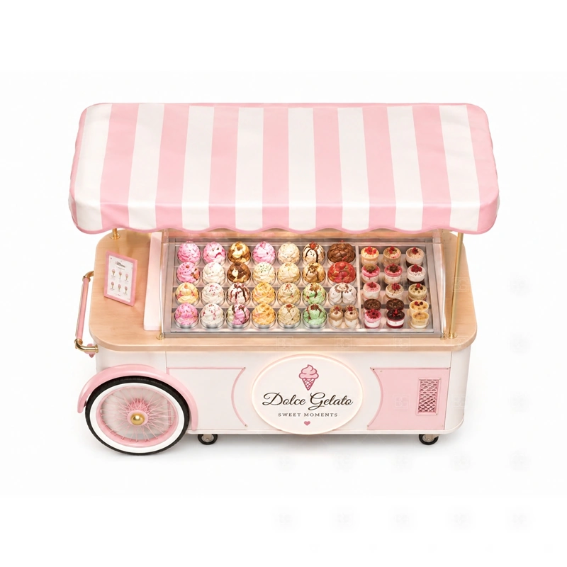 Small Ice Cream Cart for Dessert Business buyer planning detail for Small Ice Cream Cart for Dessert Business target size, freezer model, canopy size, wheel style, serving direction, menu type, venue rules, destination country