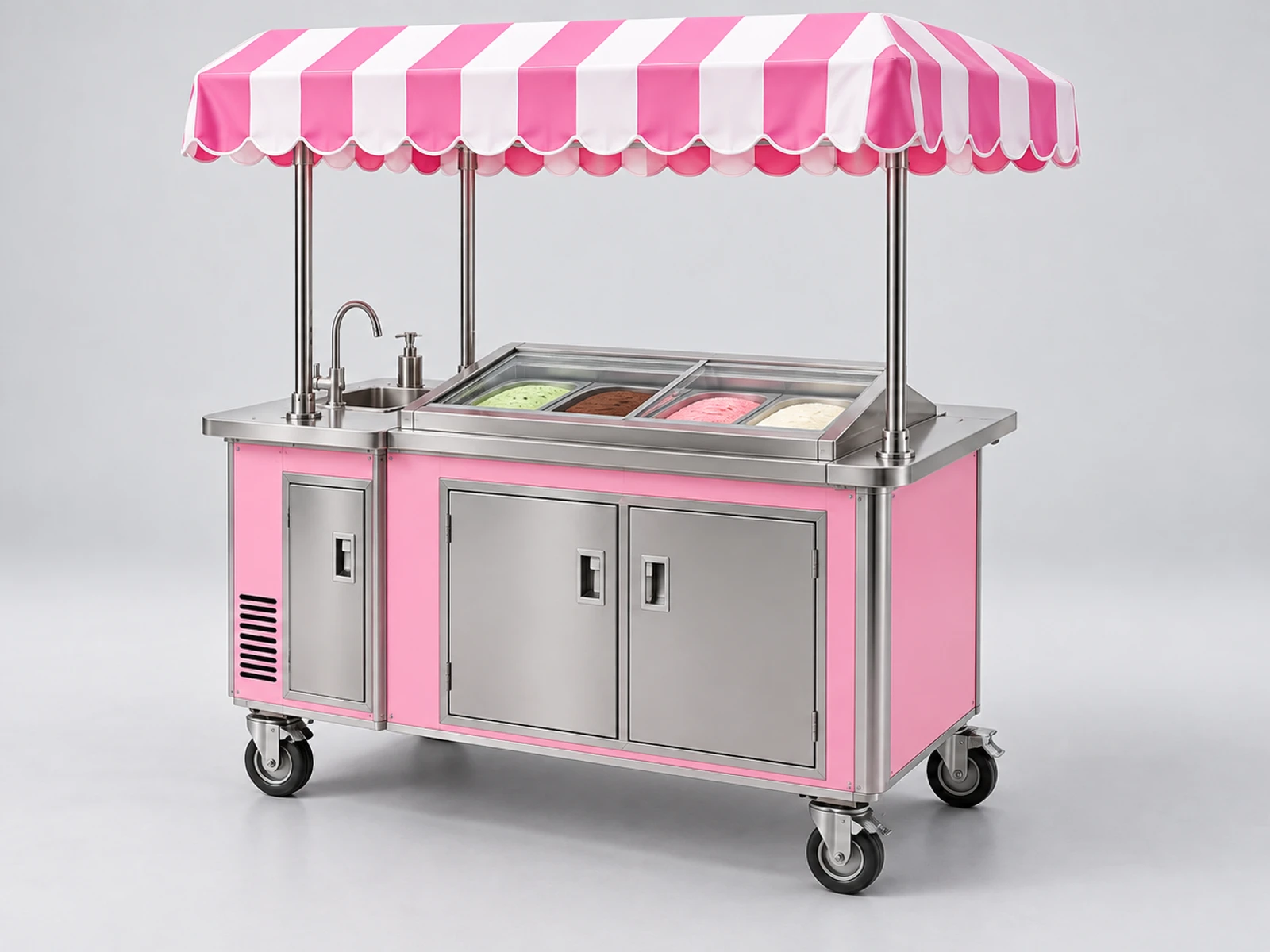Small Ice Cream Cart with Umbrella and Hand Sink opposite angle showing the complete layout