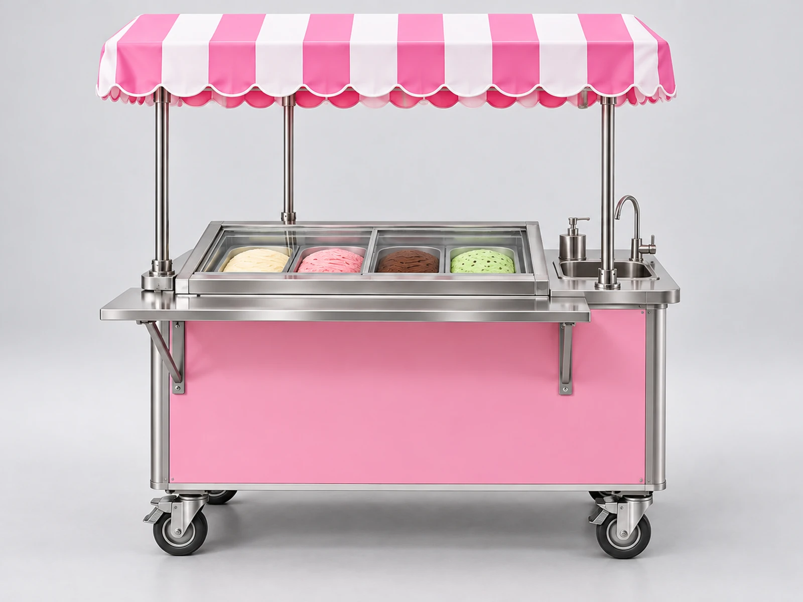 Small Ice Cream Cart with Umbrella and Hand Sink customer-facing service and display detail