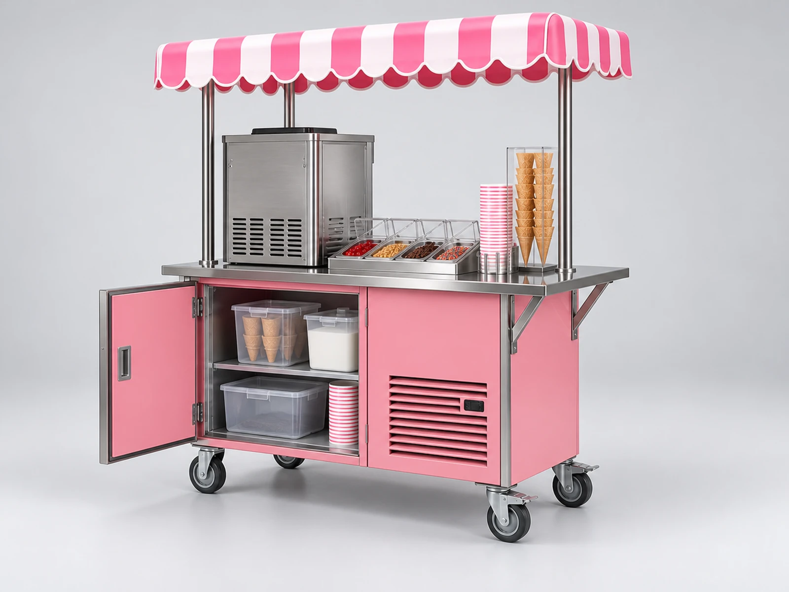 Soft Serve Ice Cream Cart with Machine Equipment Bay opposite angle showing the complete layout