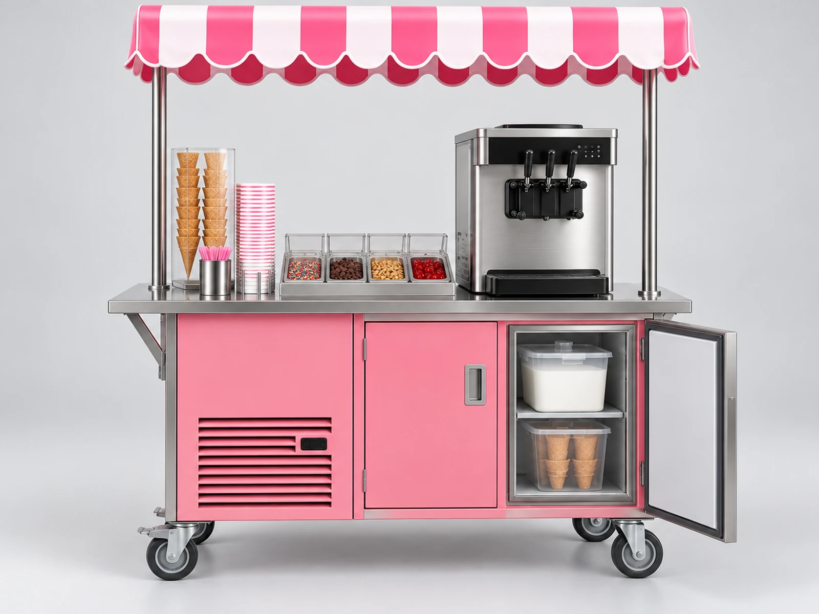 Soft Serve Ice Cream Cart with Machine Equipment Bay customer-facing service and display detail