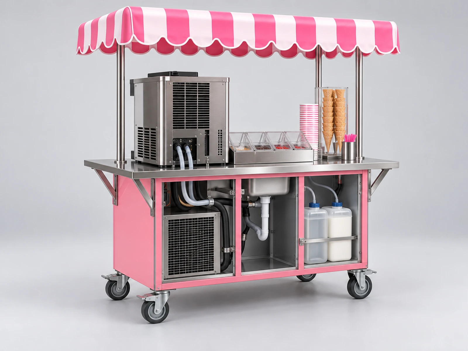 Soft Serve Ice Cream Cart with Machine Equipment Bay staff-side equipment, utilities, and storage view