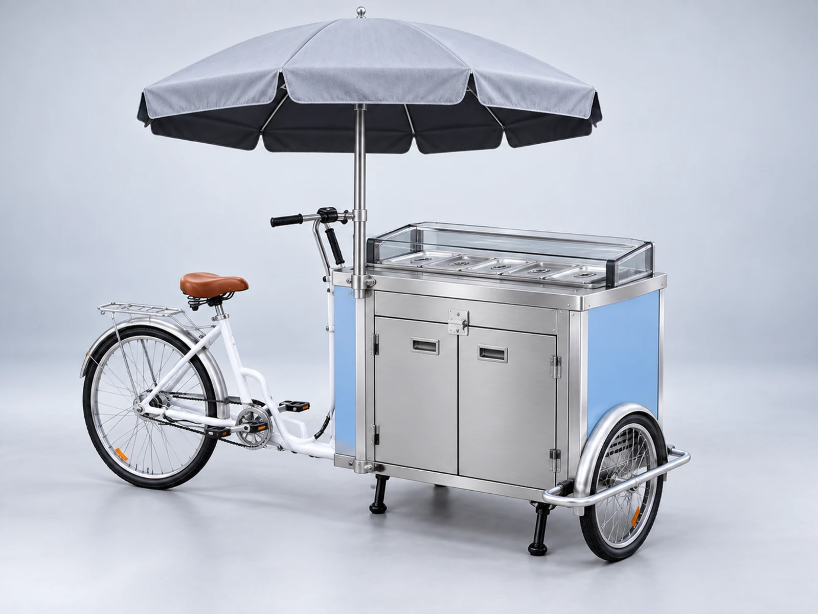 Stainless Ice Cream Cart with Food-Safe Service Counter opposite angle showing the complete layout