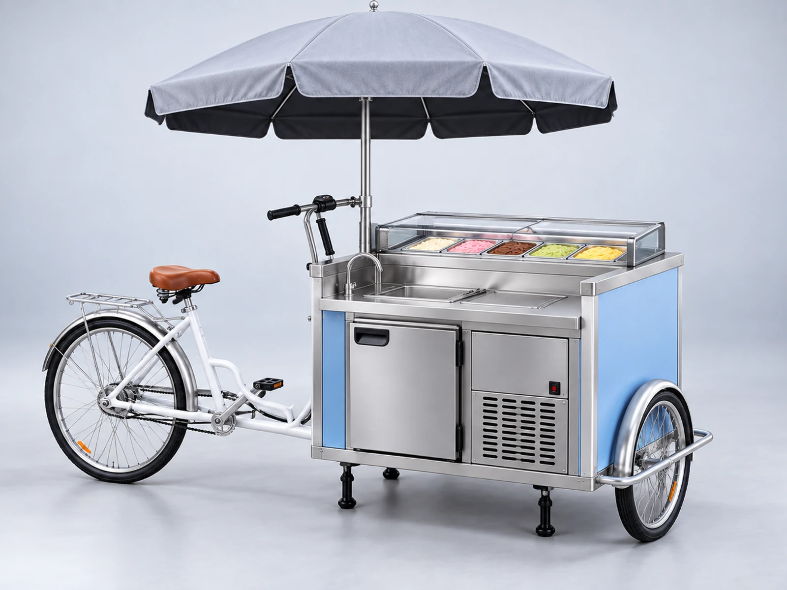 Stainless Ice Cream Cart with Food-Safe Service Counter staff-side equipment, utilities, and storage view