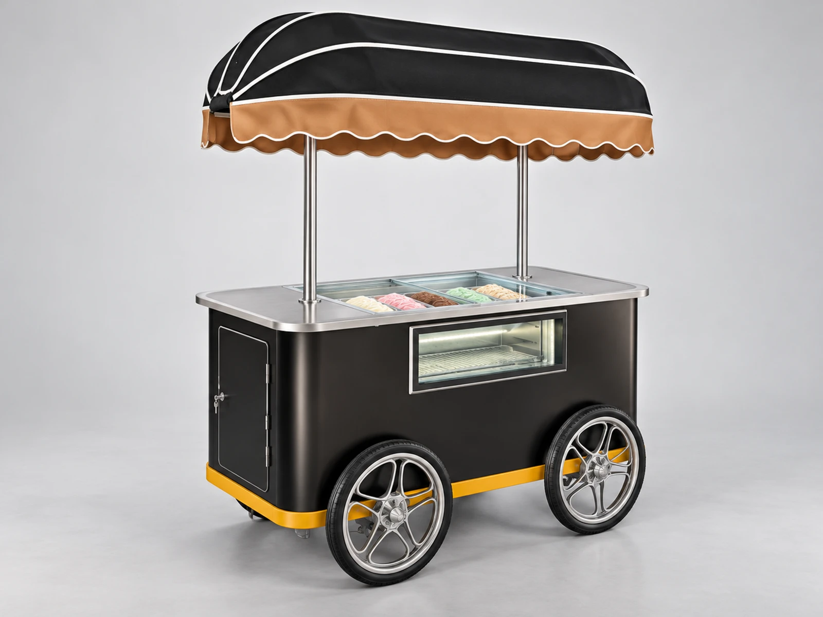 Vintage Ice Cream Push Cart with Large Spoked Wheels main three-quarter product view