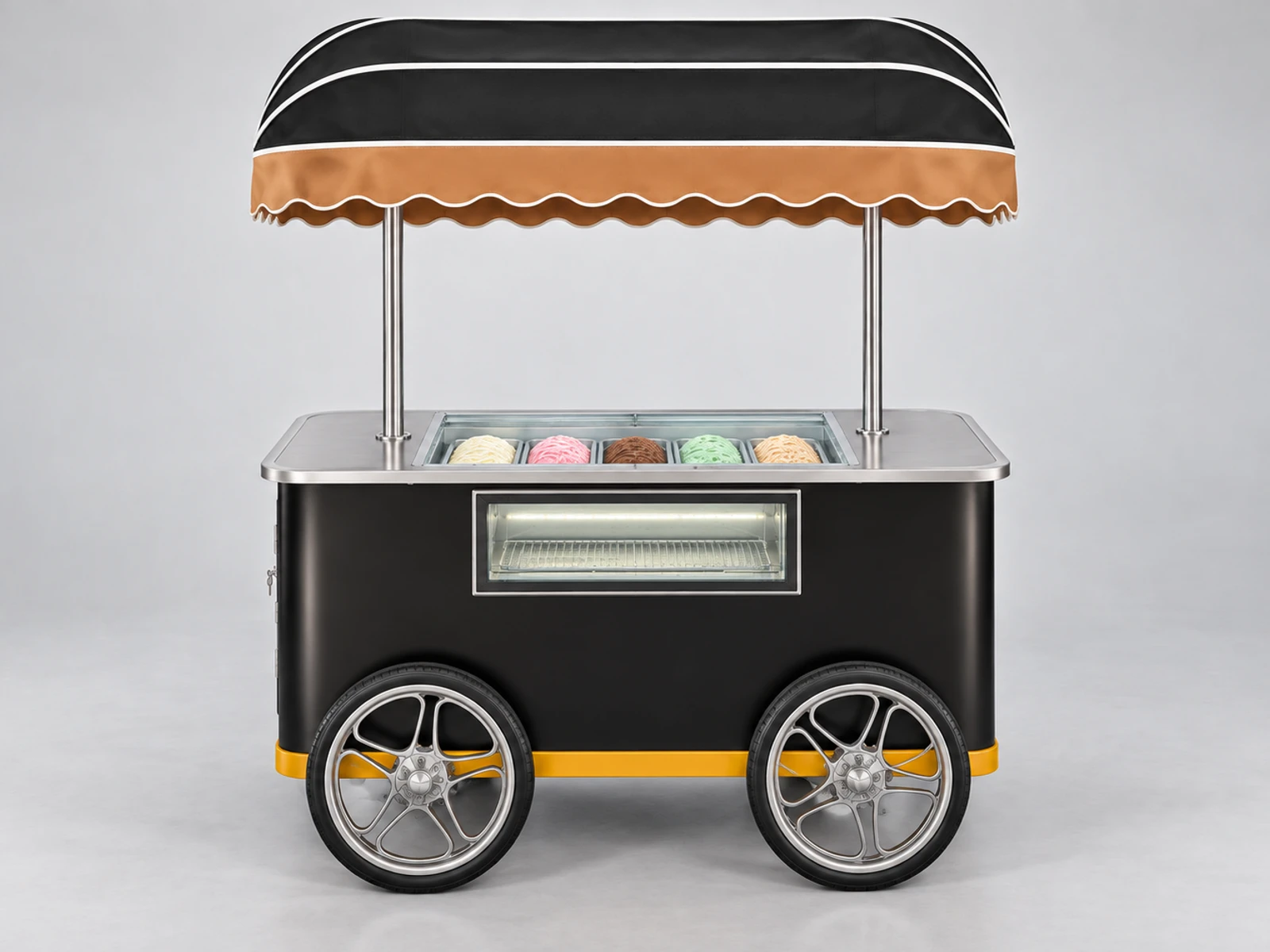 Vintage Ice Cream Push Cart with Large Spoked Wheels customer-facing service and display detail