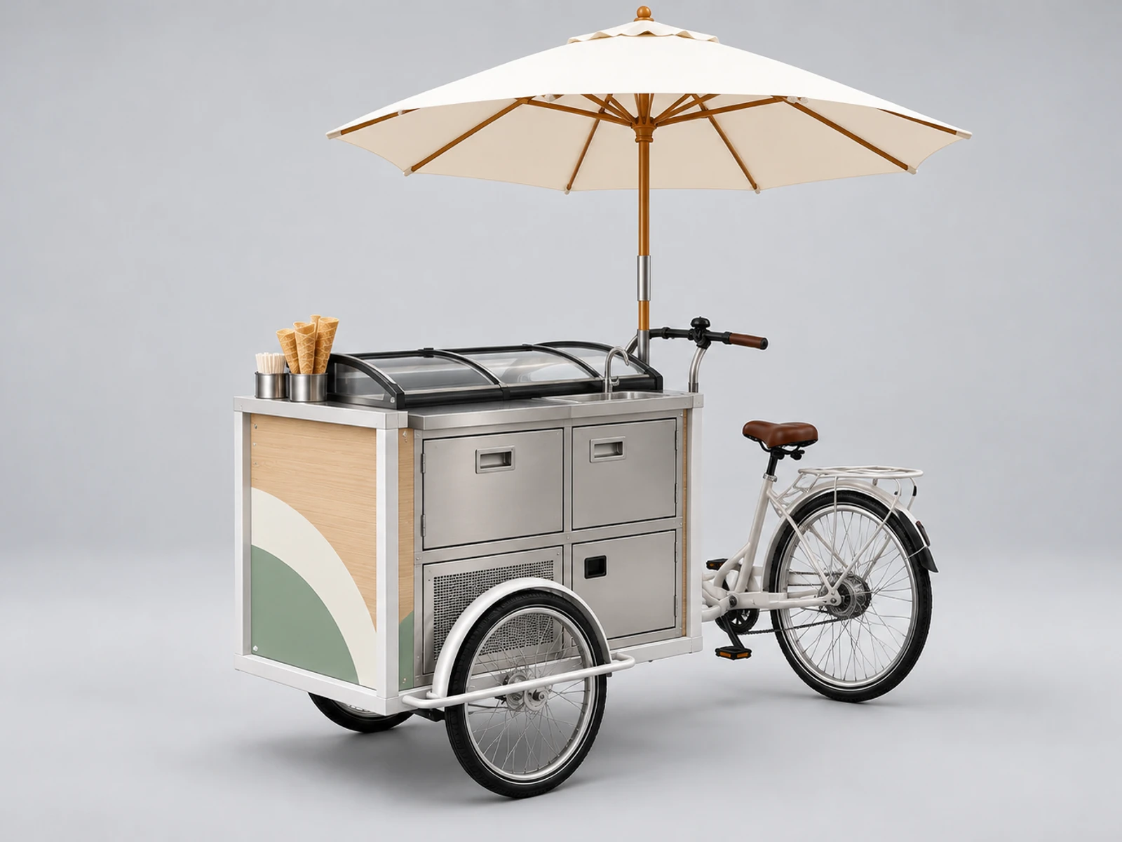 Wood Ice Cream Cart with Artisan Gelato Display opposite angle showing the complete layout