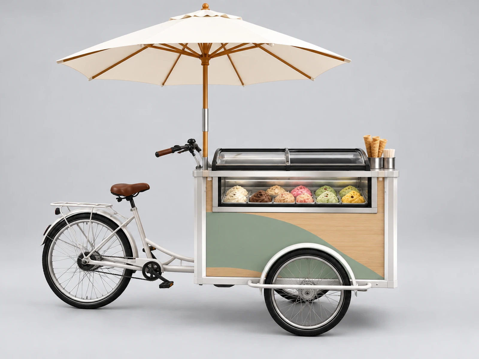 Wood Ice Cream Cart with Artisan Gelato Display customer-facing service and display detail